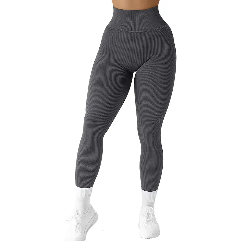 High Waist Seamless Plain Ribbed Leggings