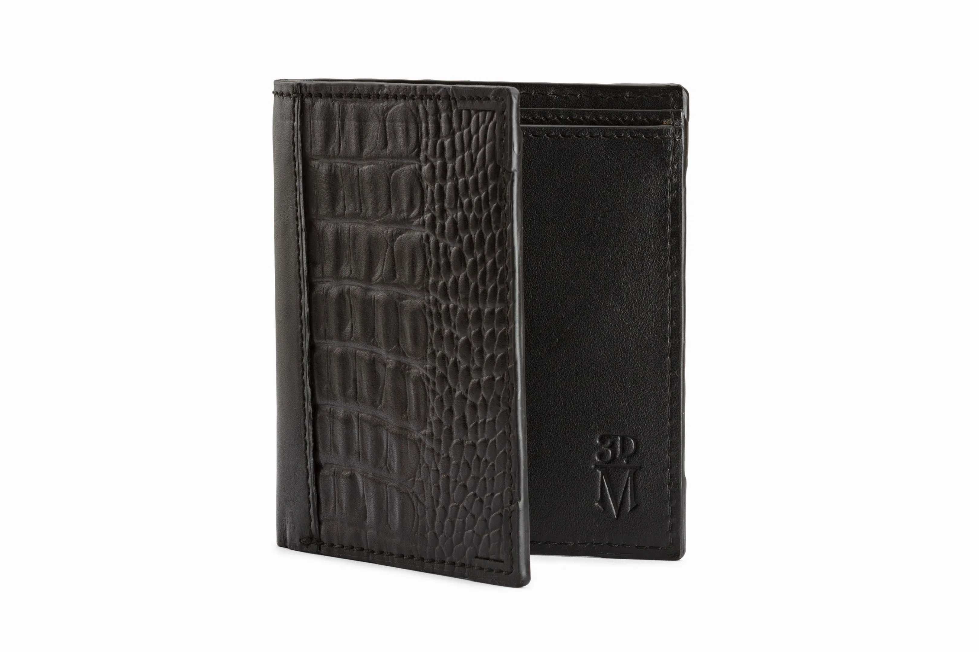 Hip Fold Leather Wallet - Crocodile Black