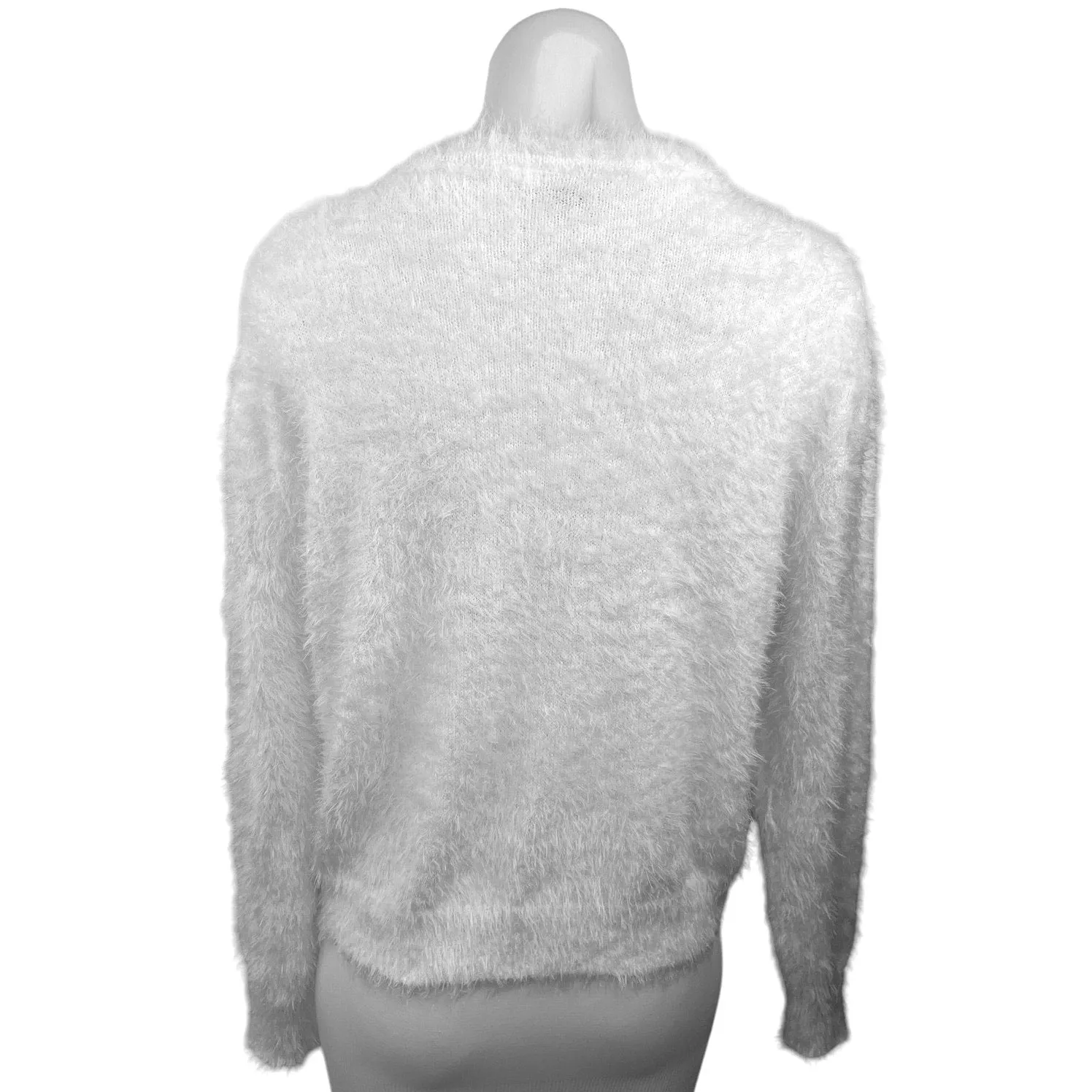 H&M Divided White Fuzzy Fur Long Sleeve Fluffy Knit Sweatshirt Sweater Top Sz S