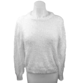 H&M Divided White Fuzzy Fur Long Sleeve Fluffy Knit Sweatshirt Sweater Top Sz S