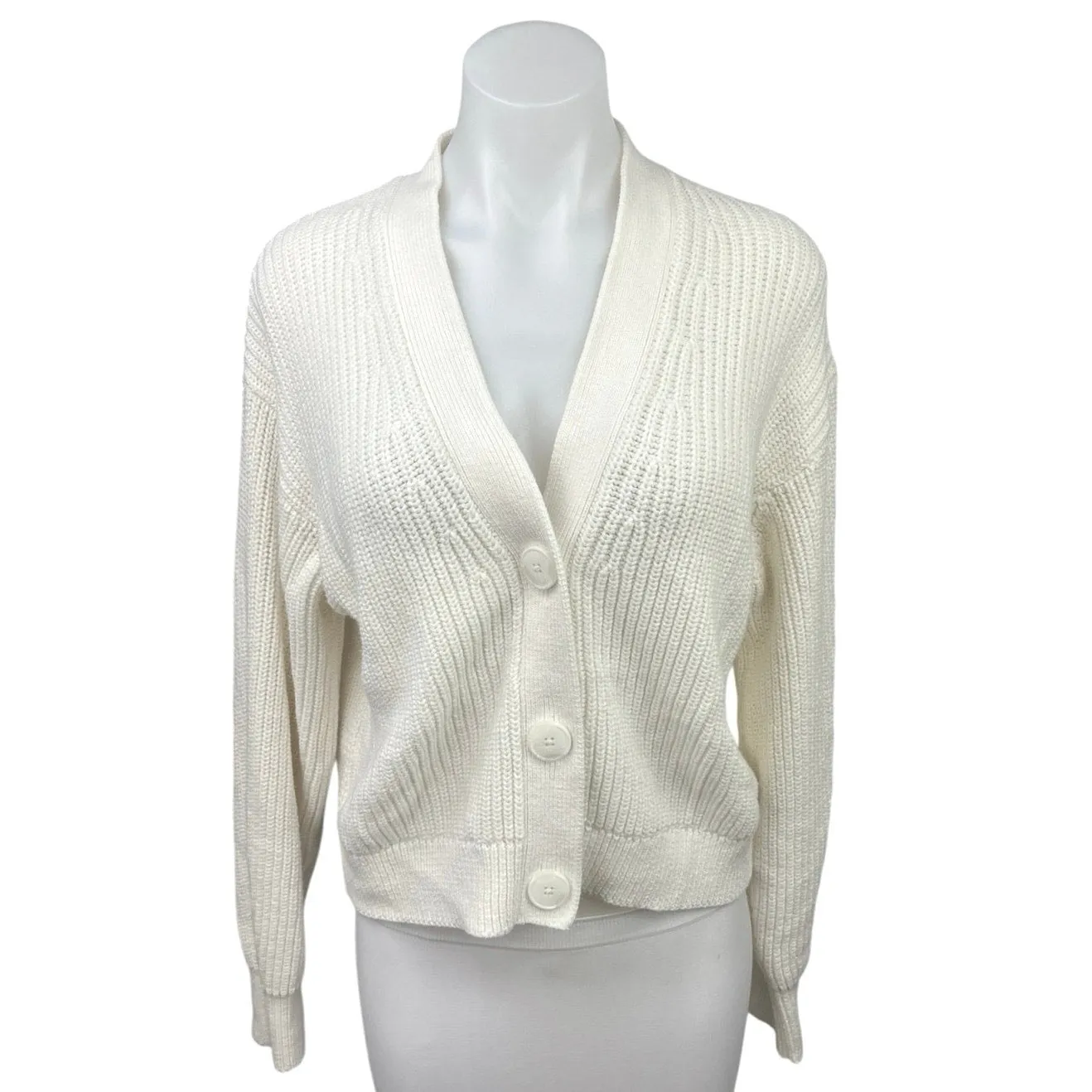 H&M Women's White Knitted V-Neck Long Sleeve Button Up Cardigan Sweater Top Sz S