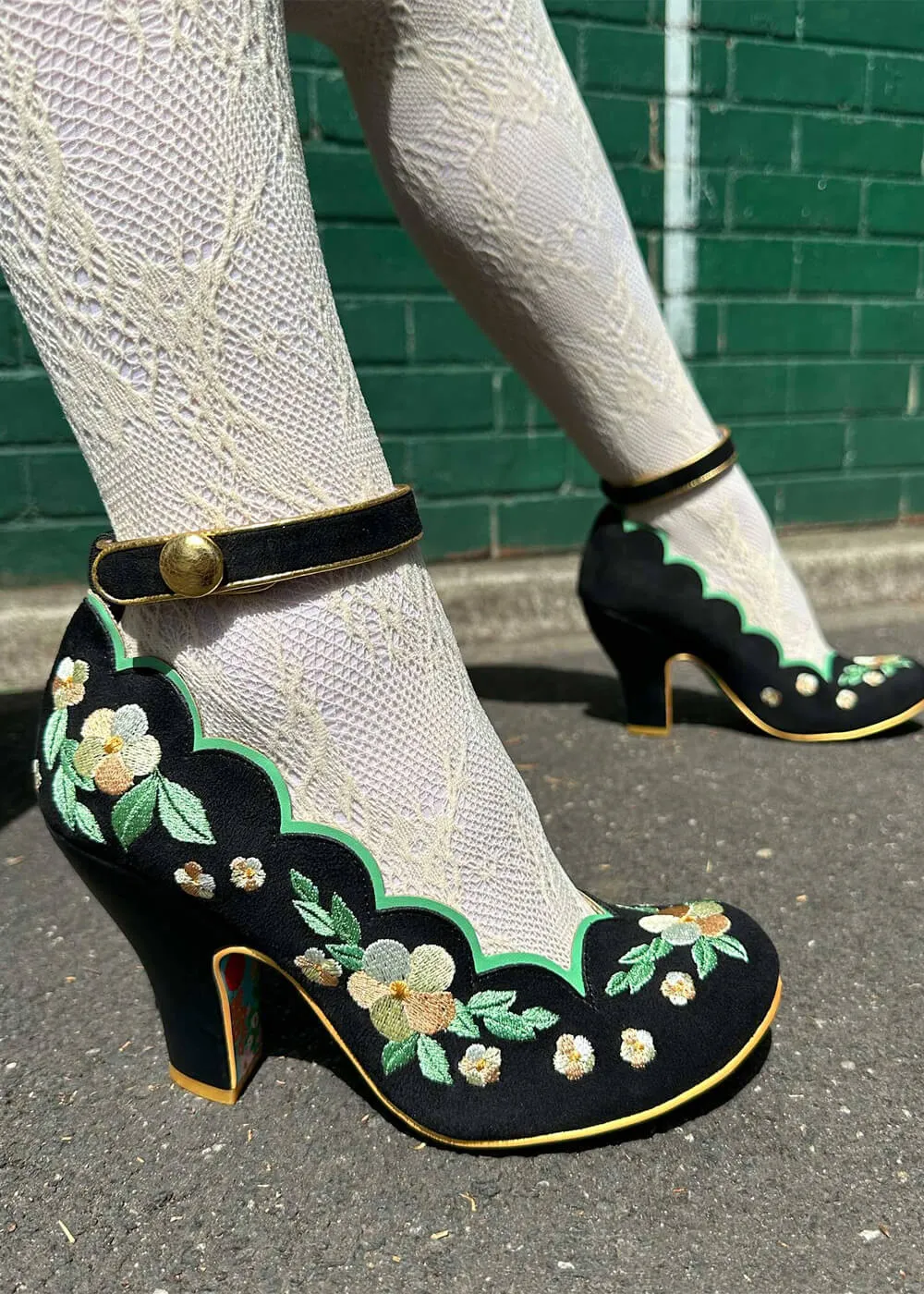 Irregular Choice Fleur De Leaf Floral Pumps Black