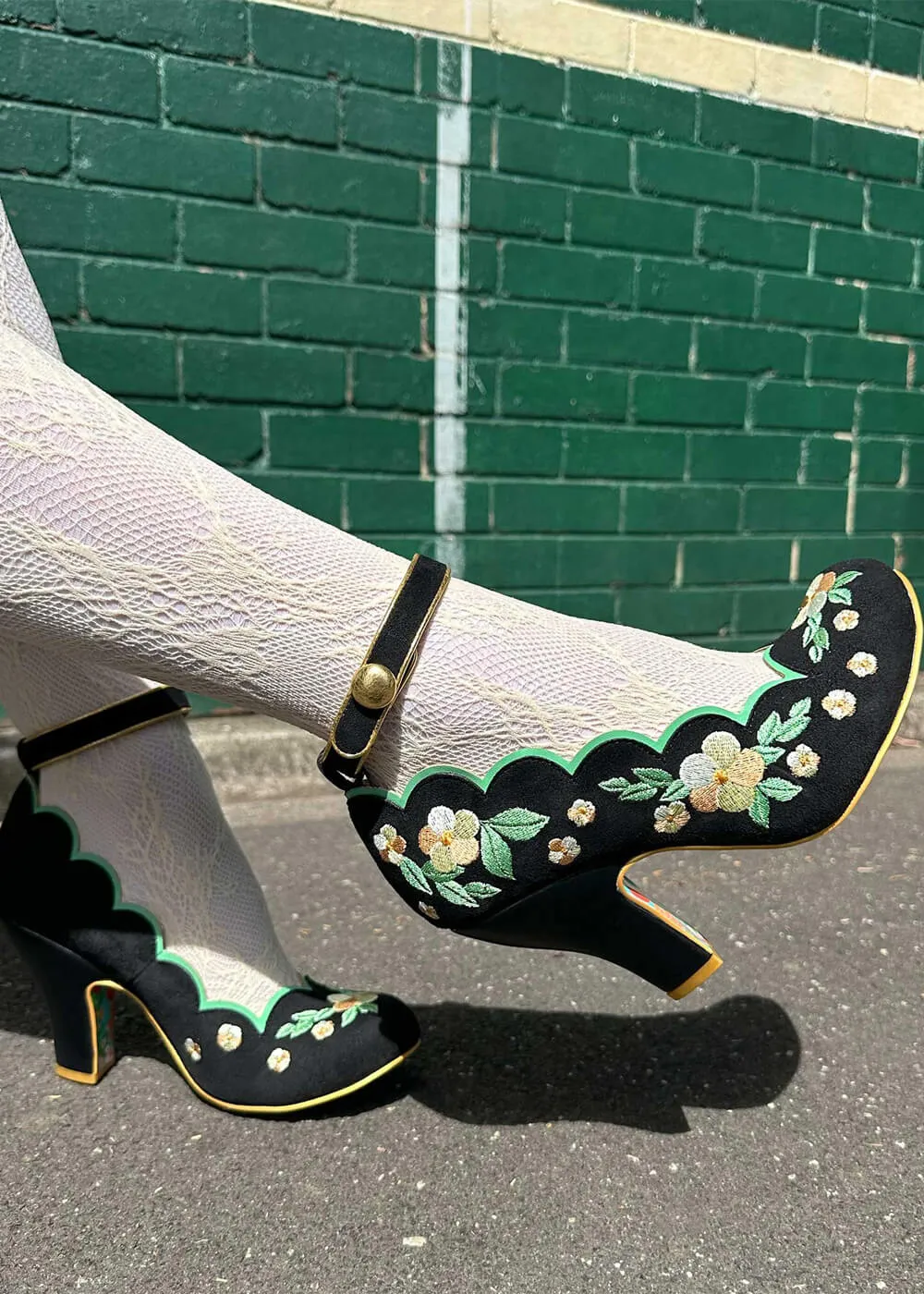 Irregular Choice Fleur De Leaf Floral Pumps Black