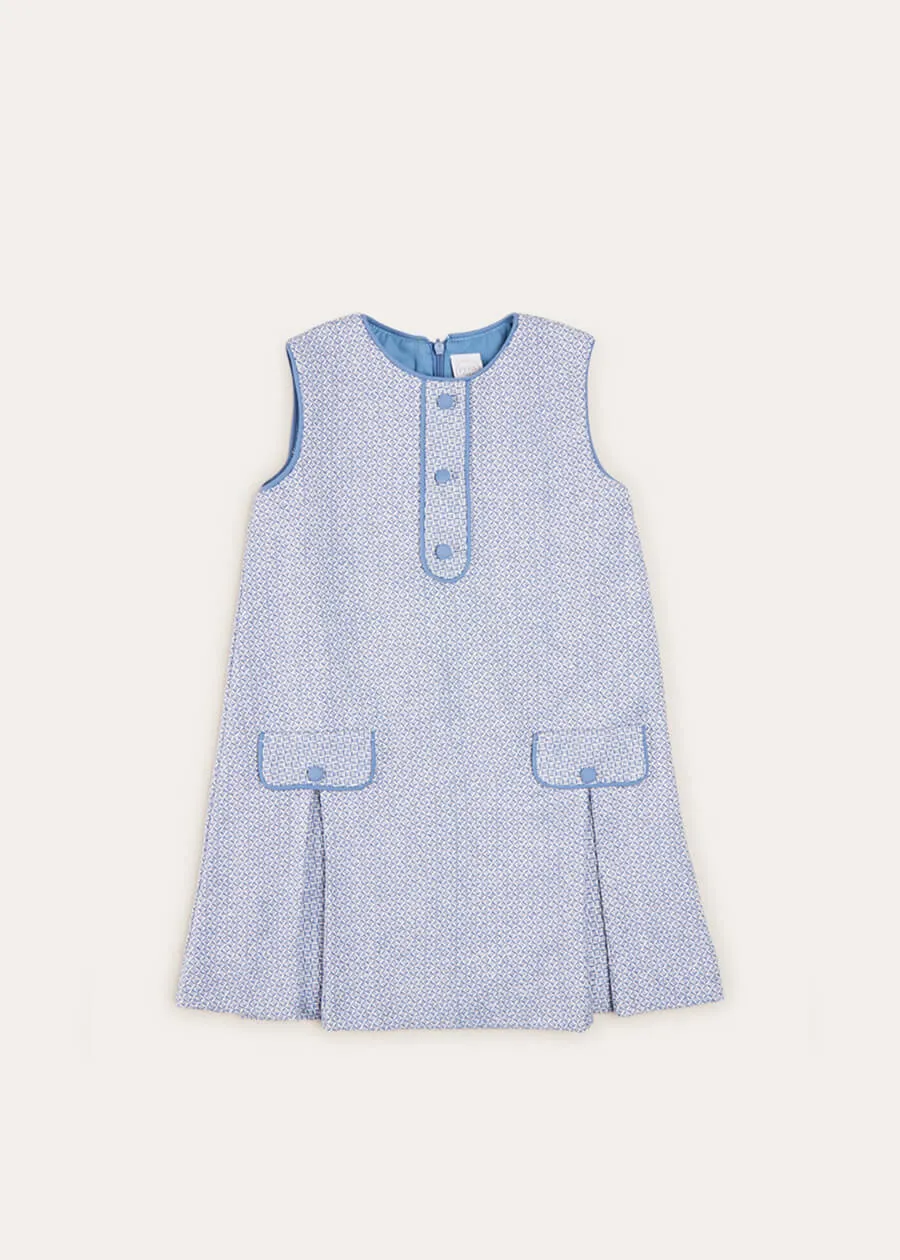 Jaqcuard Sleeveless Pinafore Dress In French Blue (18mths-10yrs)