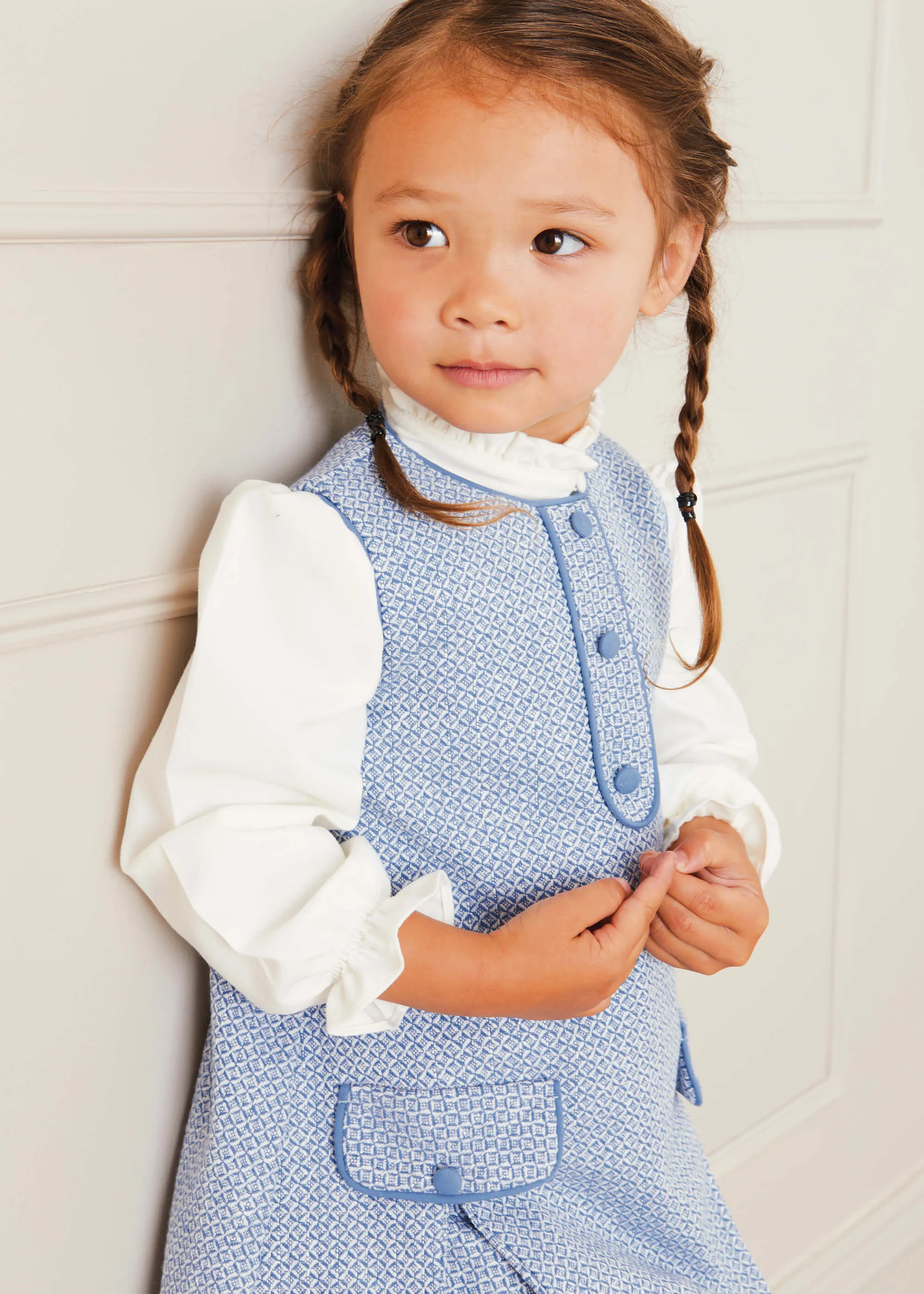 Jaqcuard Sleeveless Pinafore Dress In French Blue (18mths-10yrs)