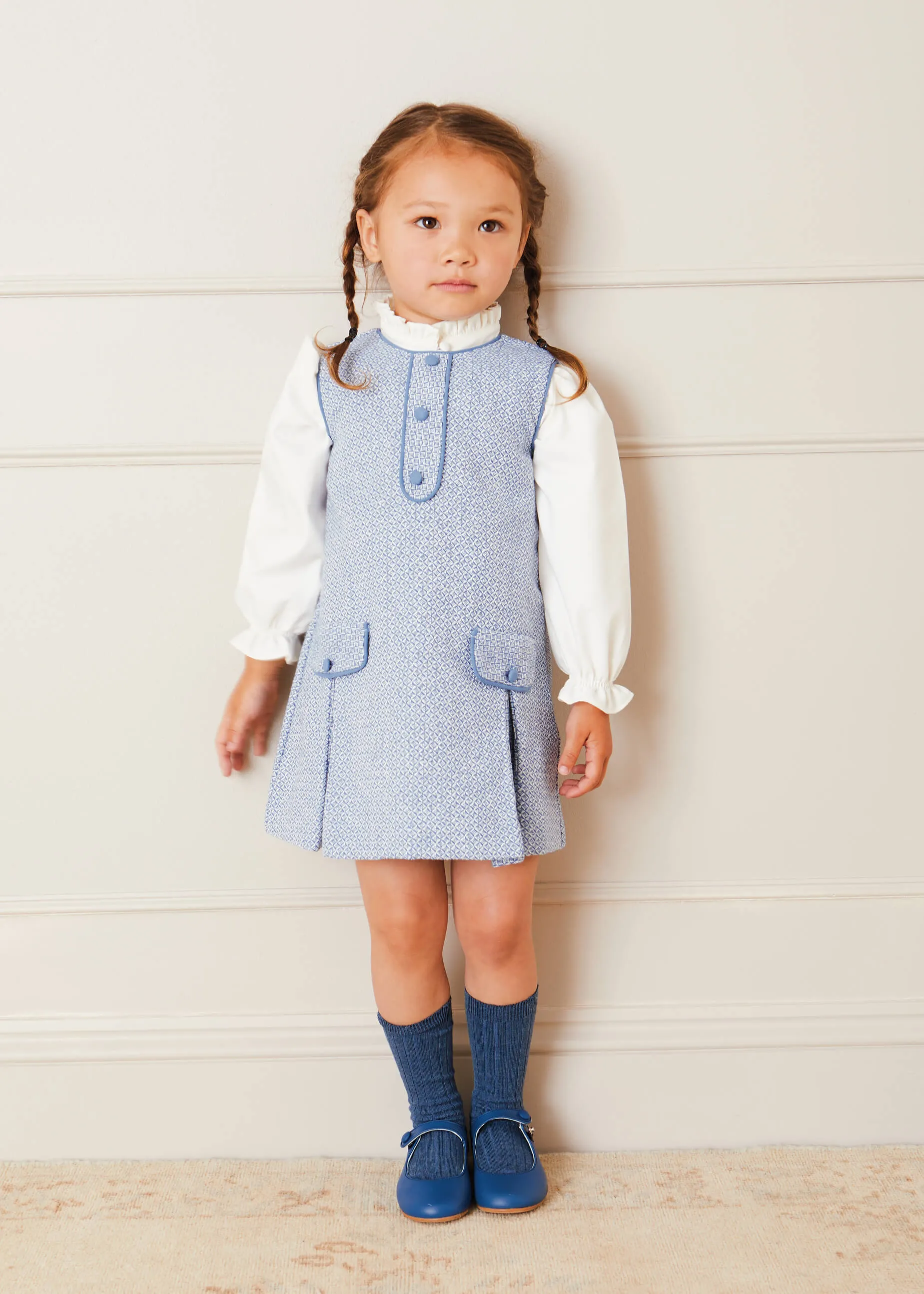 Jaqcuard Sleeveless Pinafore Dress In French Blue (18mths-10yrs)