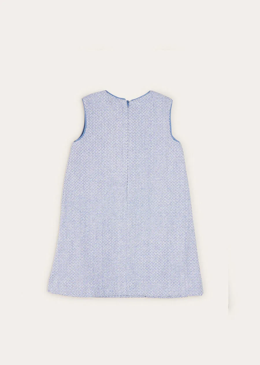 Jaqcuard Sleeveless Pinafore Dress In French Blue (18mths-10yrs)