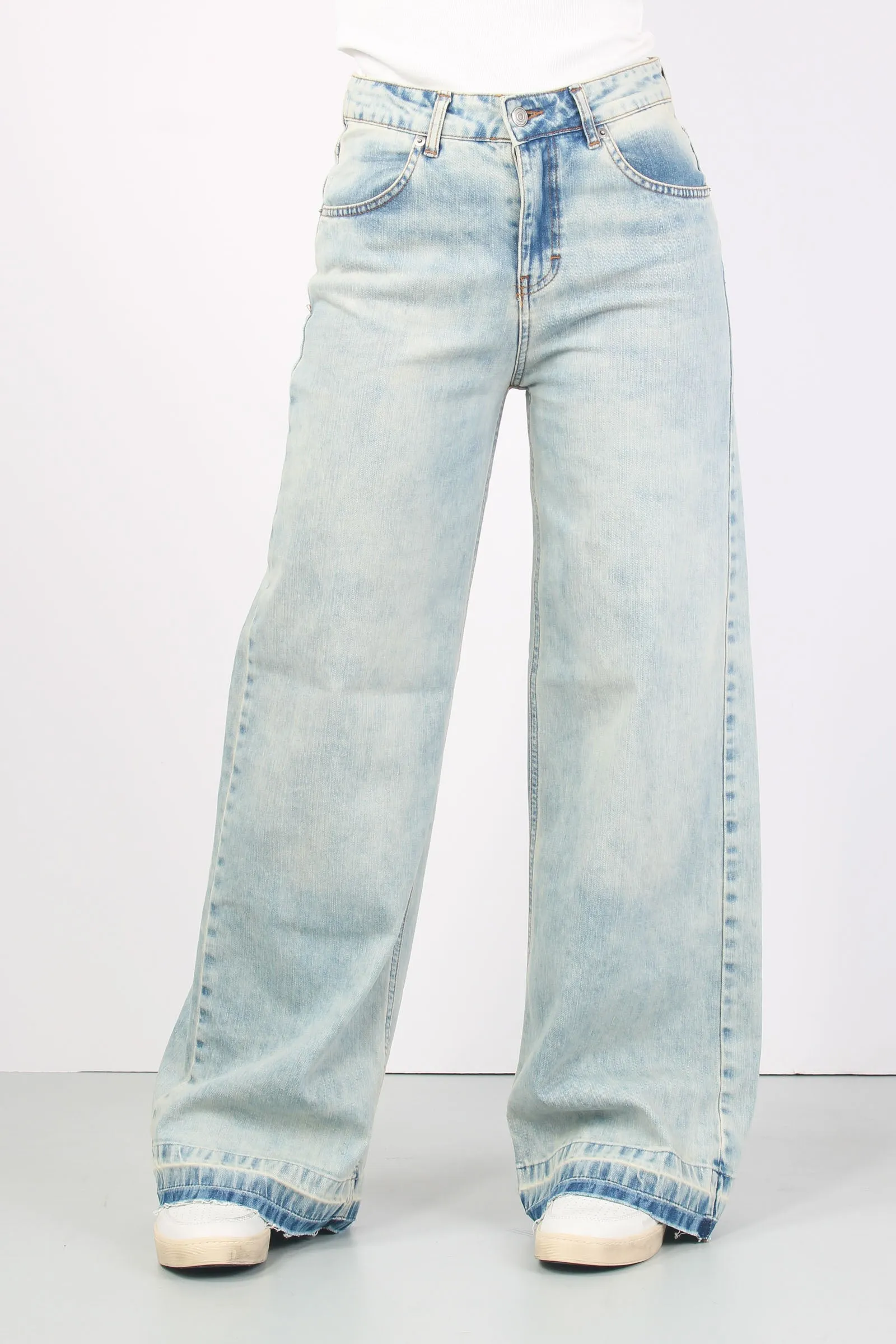 Jeans Palazzo Sfrangiato Denim Chiaro