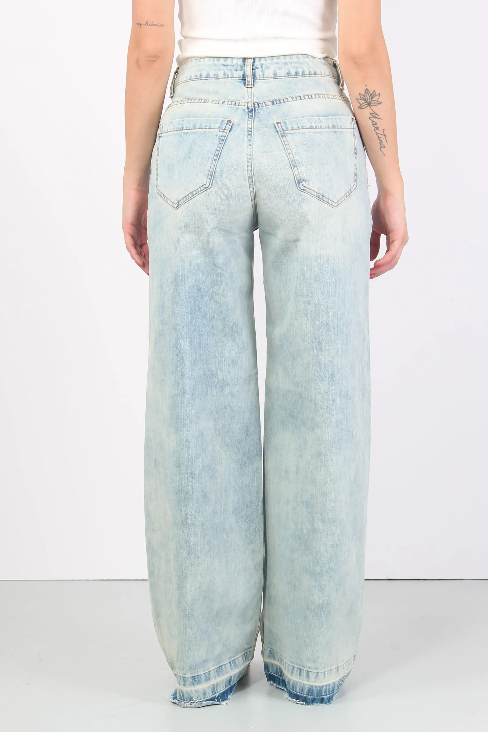 Jeans Palazzo Sfrangiato Denim Chiaro