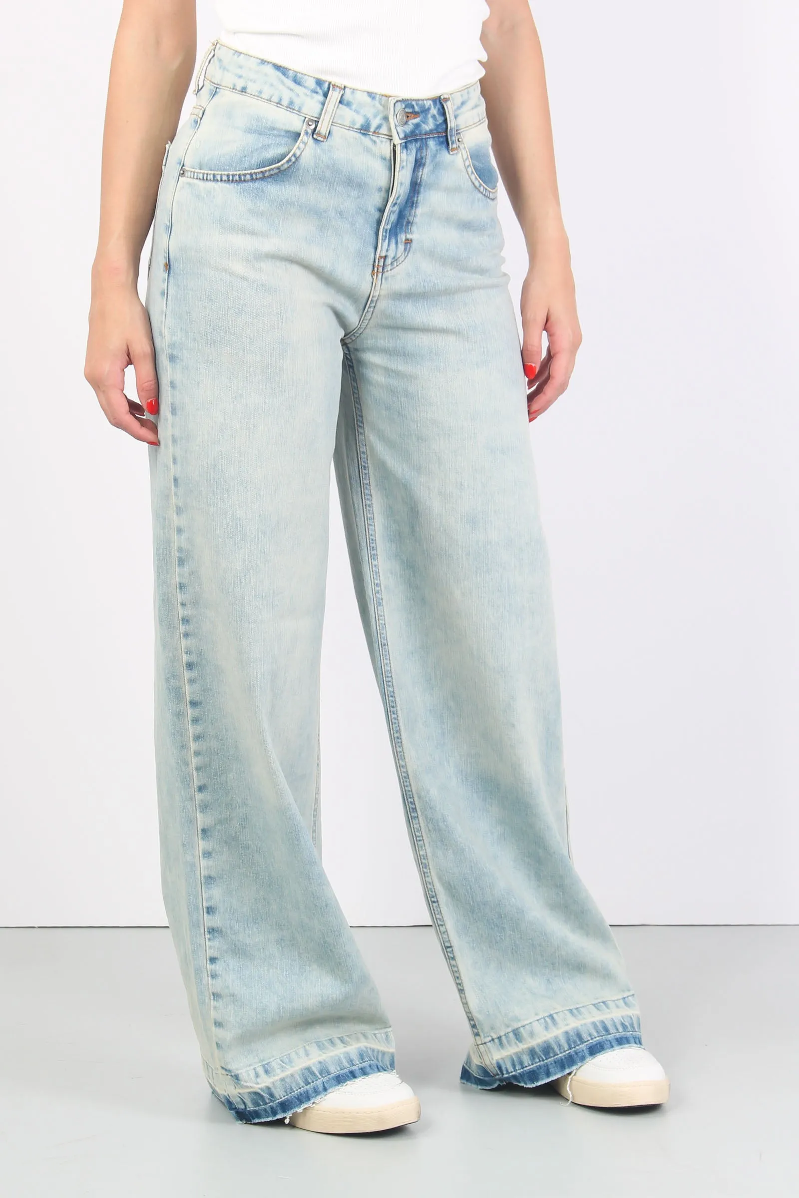 Jeans Palazzo Sfrangiato Denim Chiaro