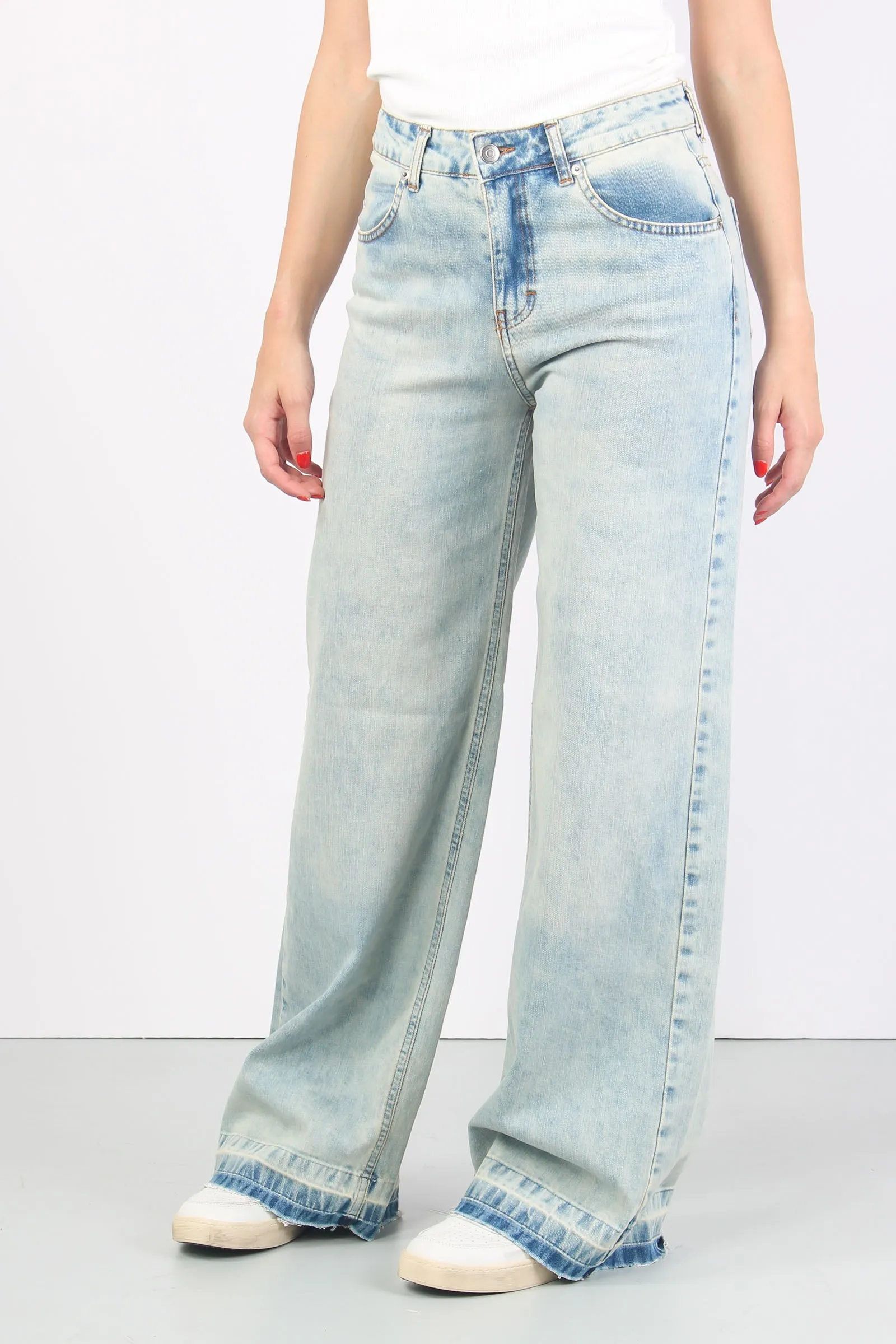 Jeans Palazzo Sfrangiato Denim Chiaro