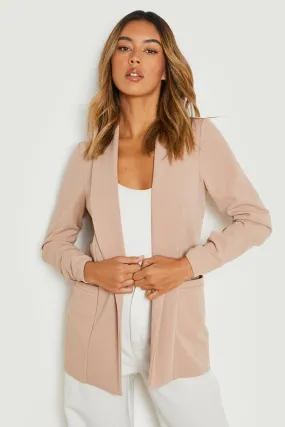 Jersey Knit Ruched Sleeve Blazer