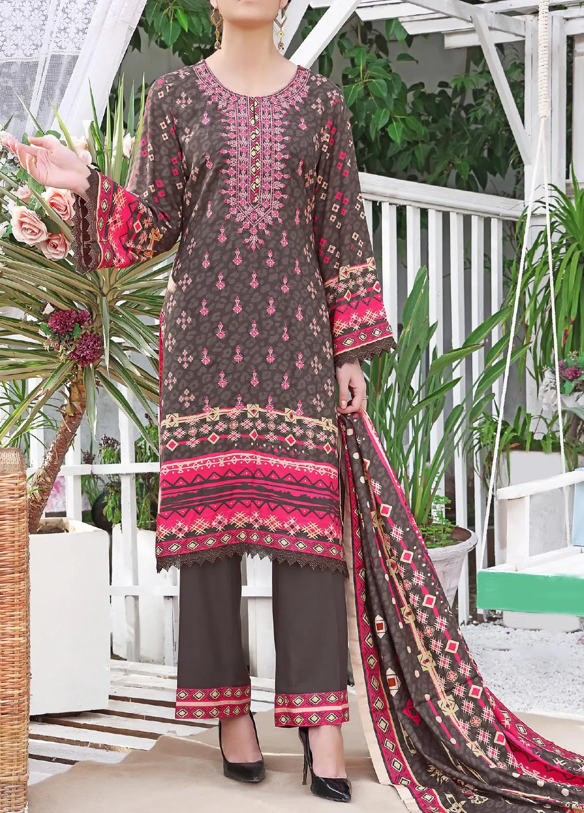 Jhalak By VS Textile Embroidered Linen Unstitched 3 Piece Suit - 01