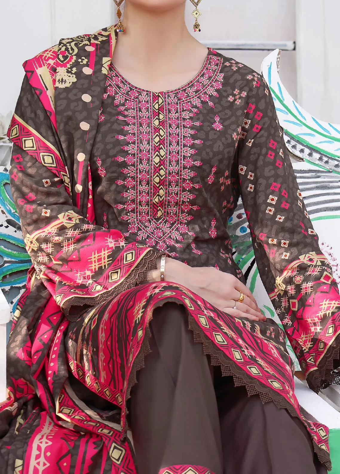 Jhalak By VS Textile Embroidered Linen Unstitched 3 Piece Suit - 01