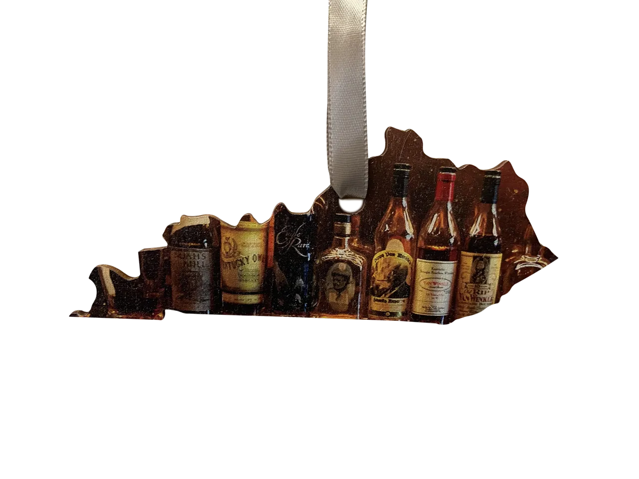 Kentucky Shaped Bourbon Bottles Wooden Ornament