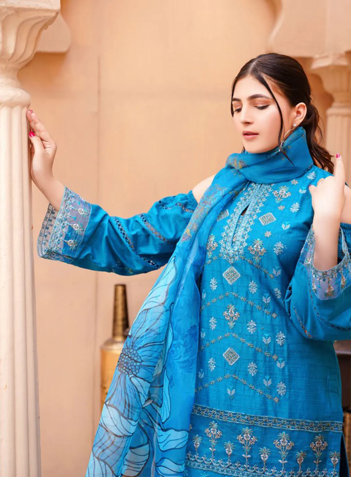 Koh-E-Noor By Noorjahan Premium Embroidered Lawn 3 Piece Unstitched Suit NJ24KN PEL D-10