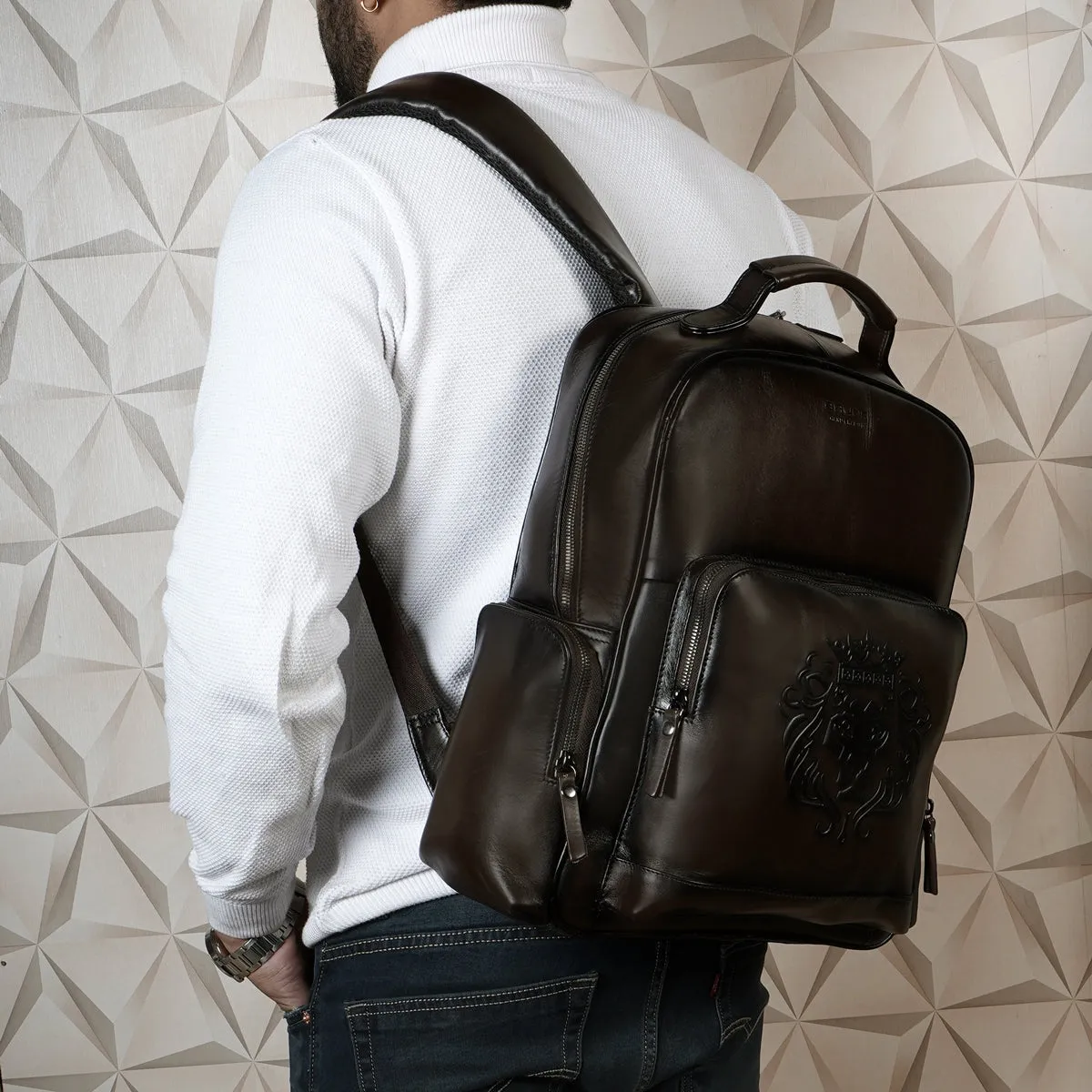 Large Dark Brown Leather Backpack Unisex Travel-College Bag By Brune & Bareskin