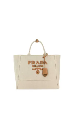 Large Linen Blend Tote Bag - Natural