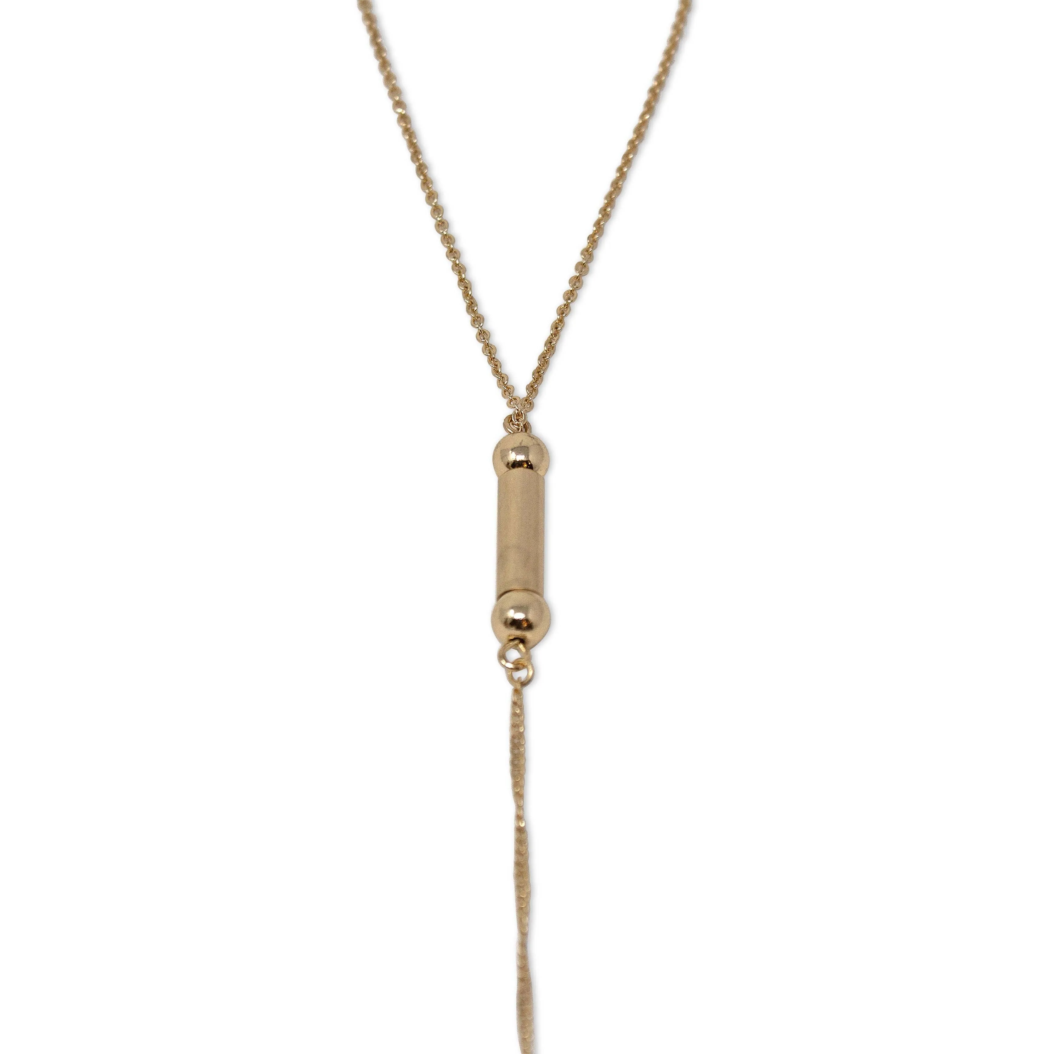 Lariat Necklace with Metal Bar Drop Gold Plated