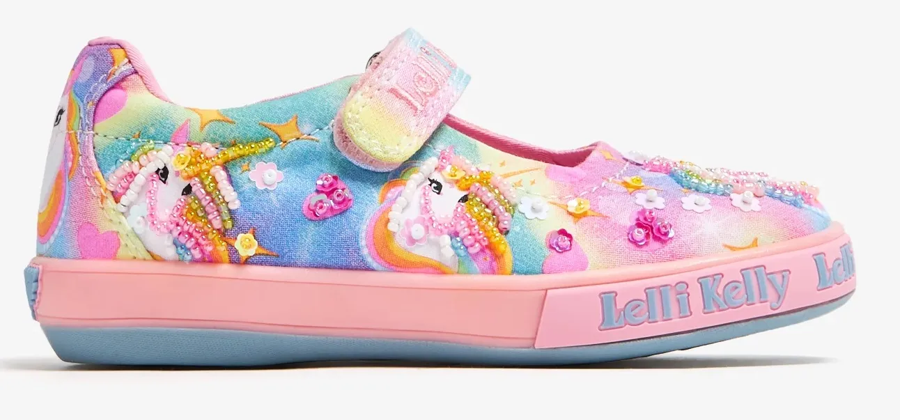 LELLI KELLY LK 4154 UNICORN RAINBOW PINK CANVAS DOLLY SHOES