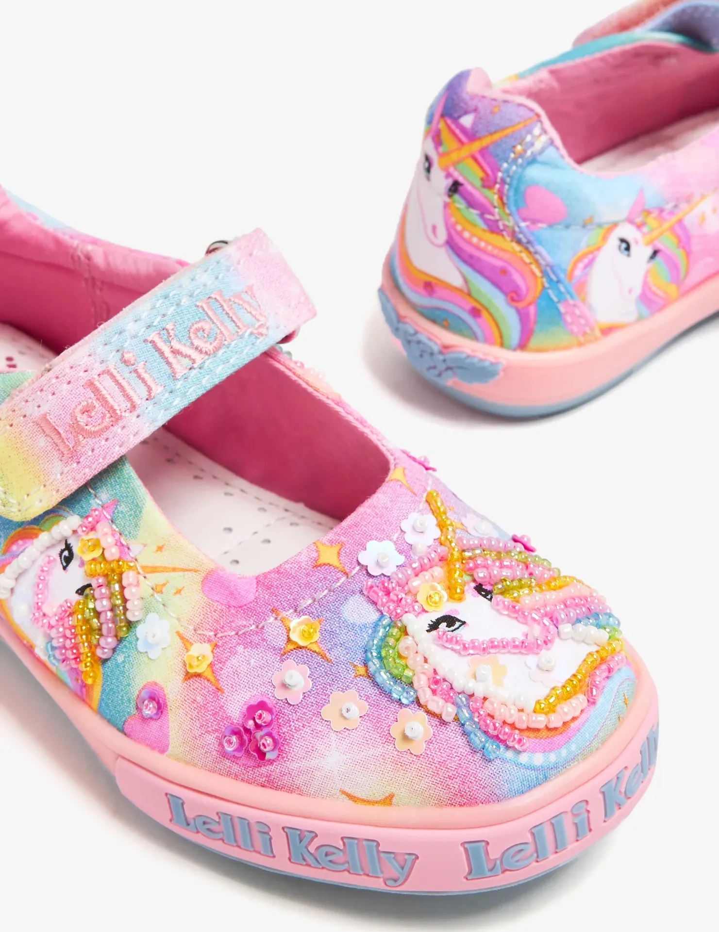 LELLI KELLY LK 4154 UNICORN RAINBOW PINK CANVAS DOLLY SHOES