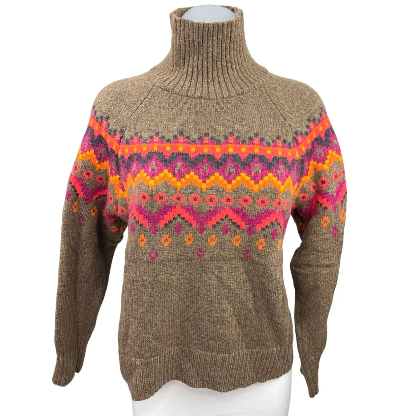 LOFT x Lou & Gray Brown Fair Isle Turtleneck Cozy Knit Pullover Sweater Top XS