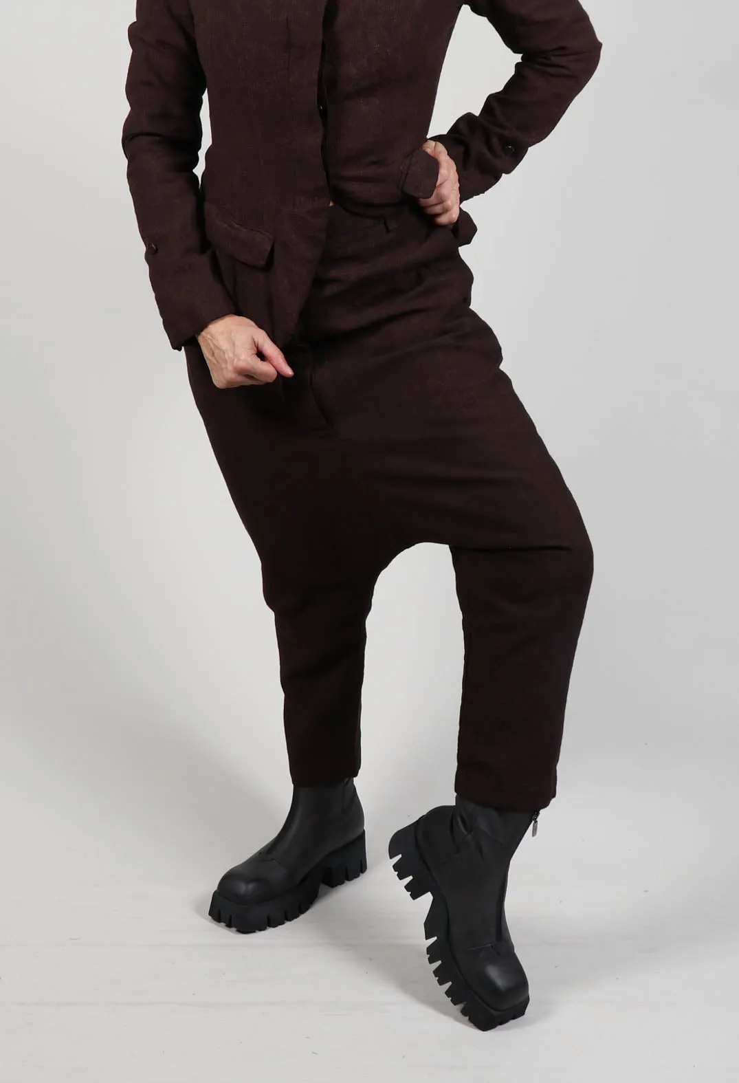 Low Rise Drop Crotch Trousers in Rust Check