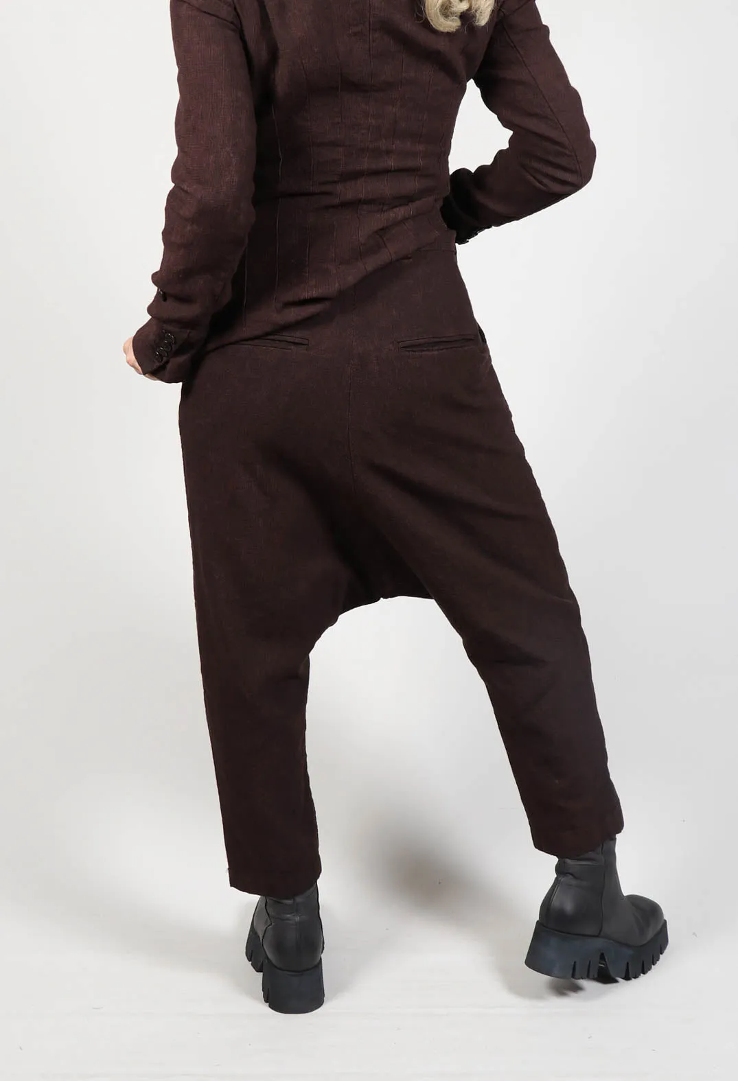 Low Rise Drop Crotch Trousers in Rust Check