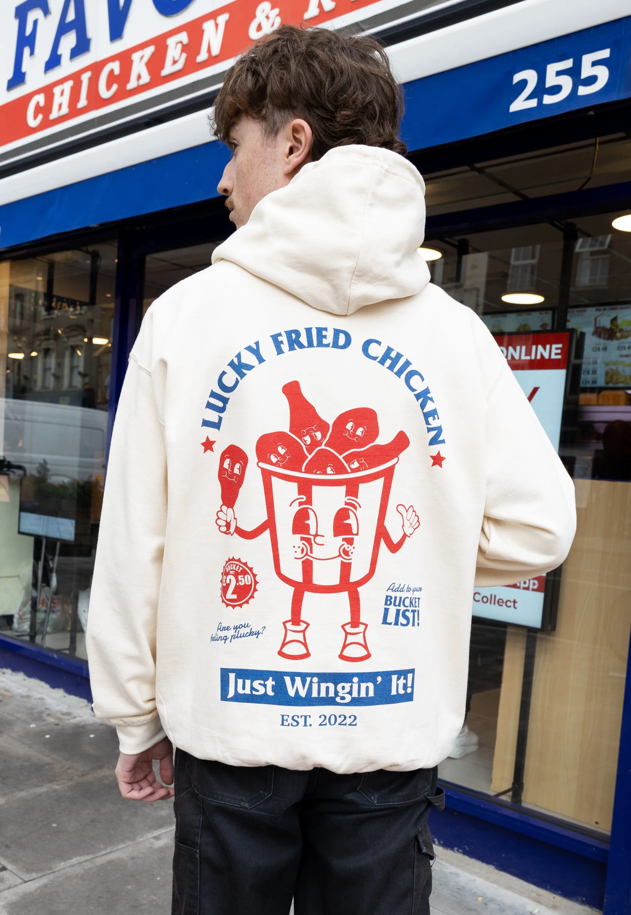 Lucky Fried Chicken Graphic Hoodie In Vanilla