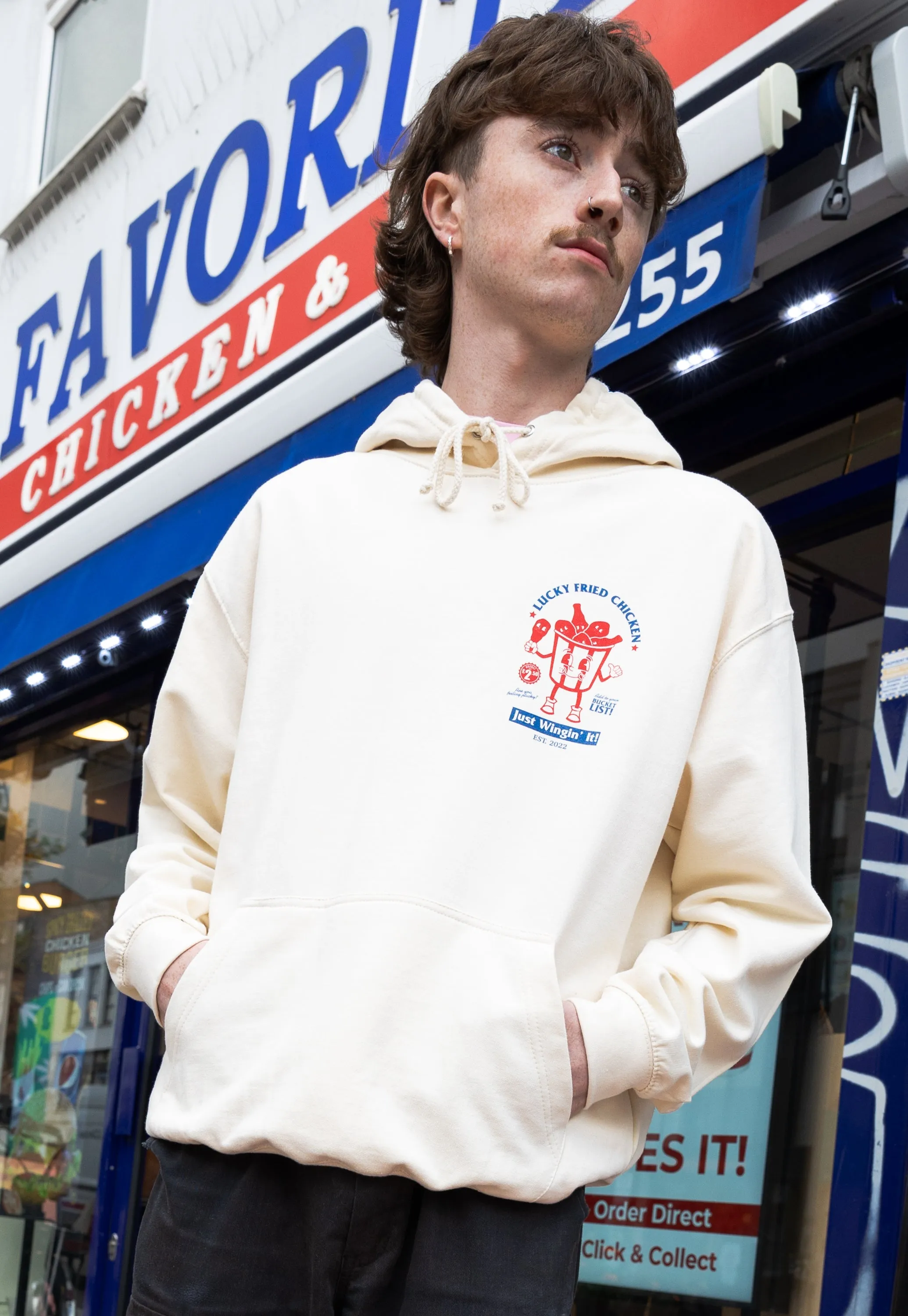 Lucky Fried Chicken Graphic Hoodie In Vanilla