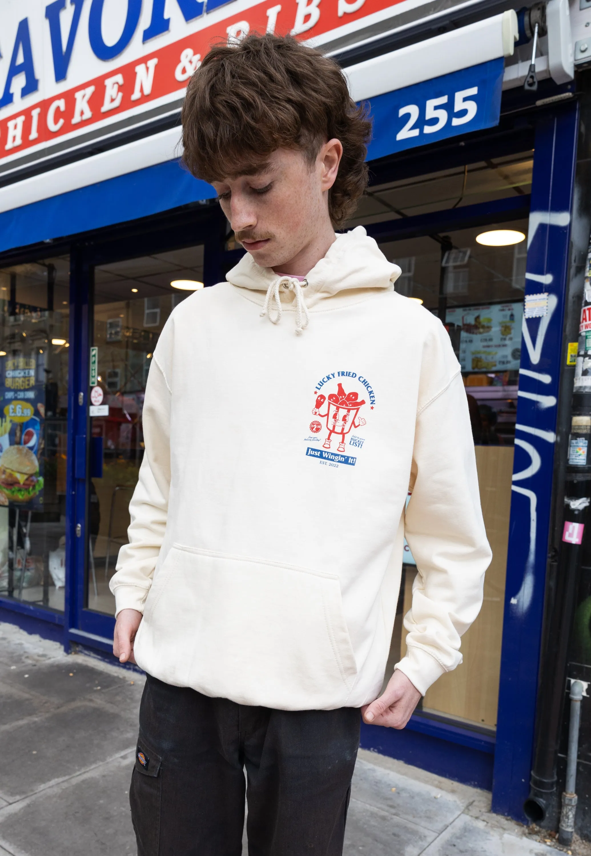 Lucky Fried Chicken Graphic Hoodie In Vanilla