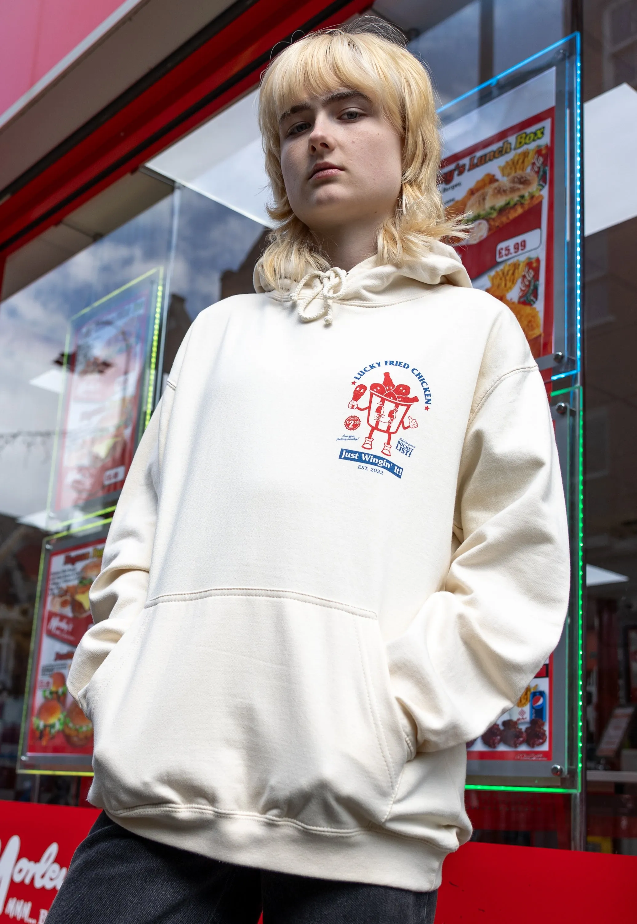 Lucky Fried Chicken Graphic Hoodie In Vanilla