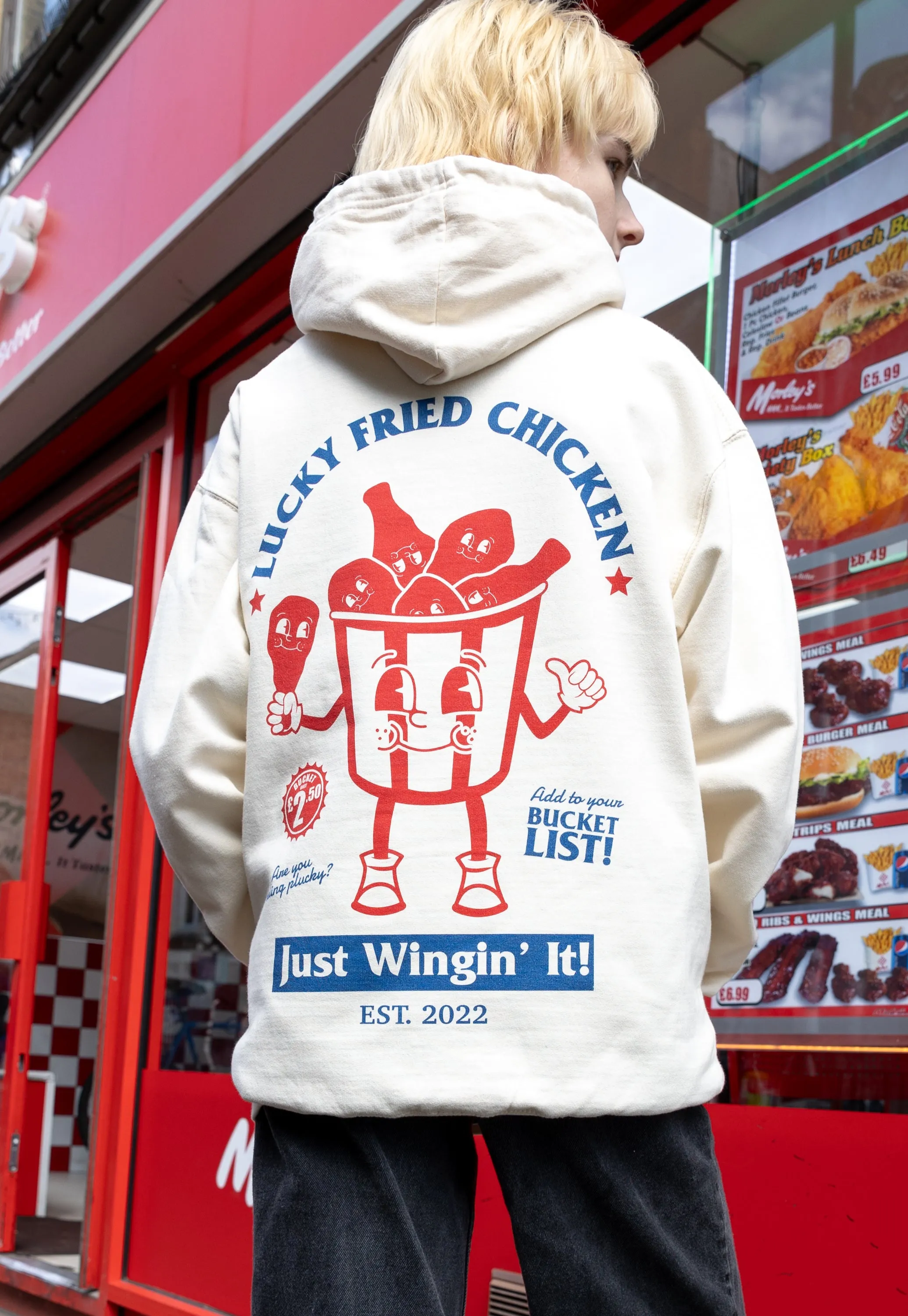 Lucky Fried Chicken Graphic Hoodie In Vanilla