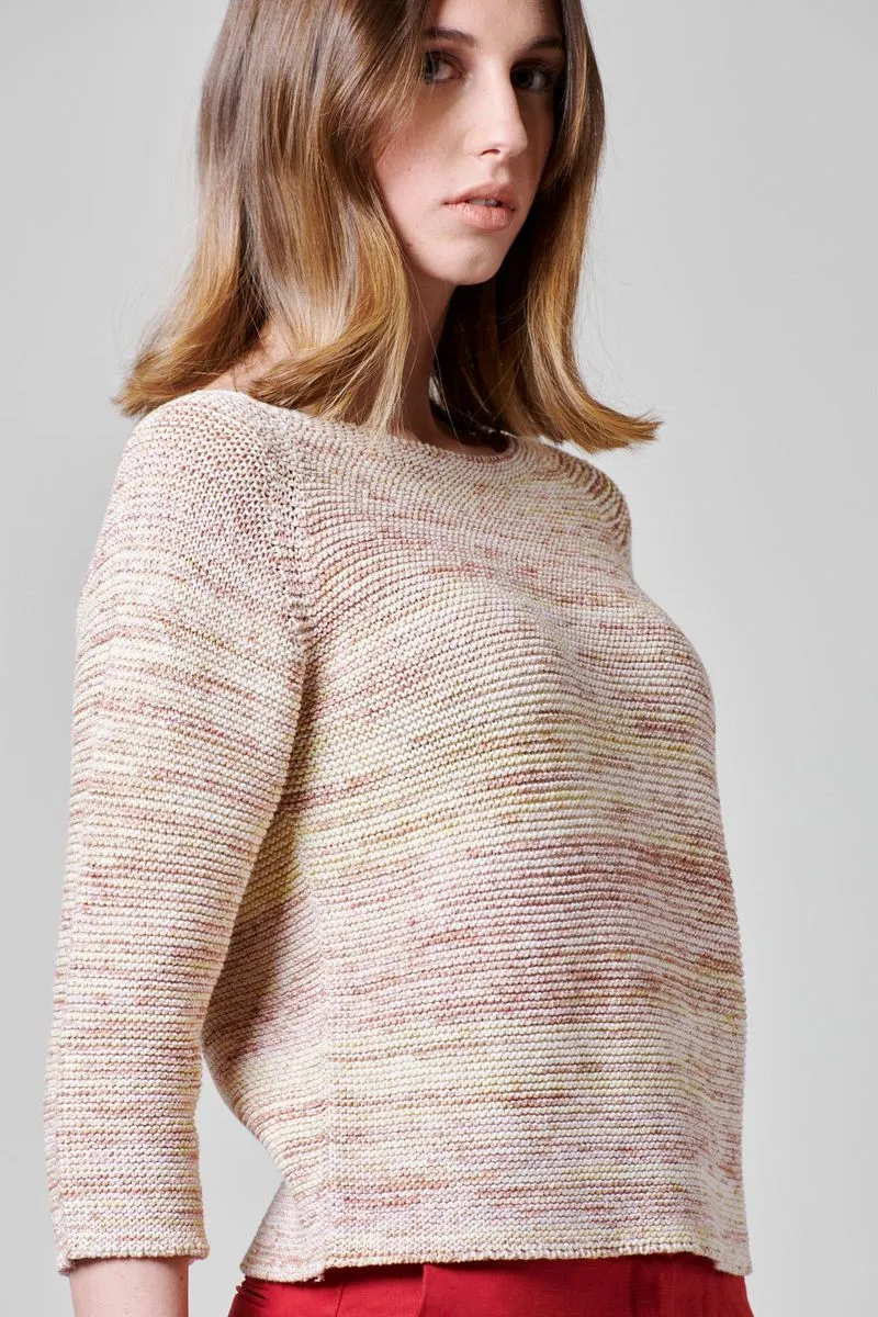 Maglia beige girocollo cotone multi-color