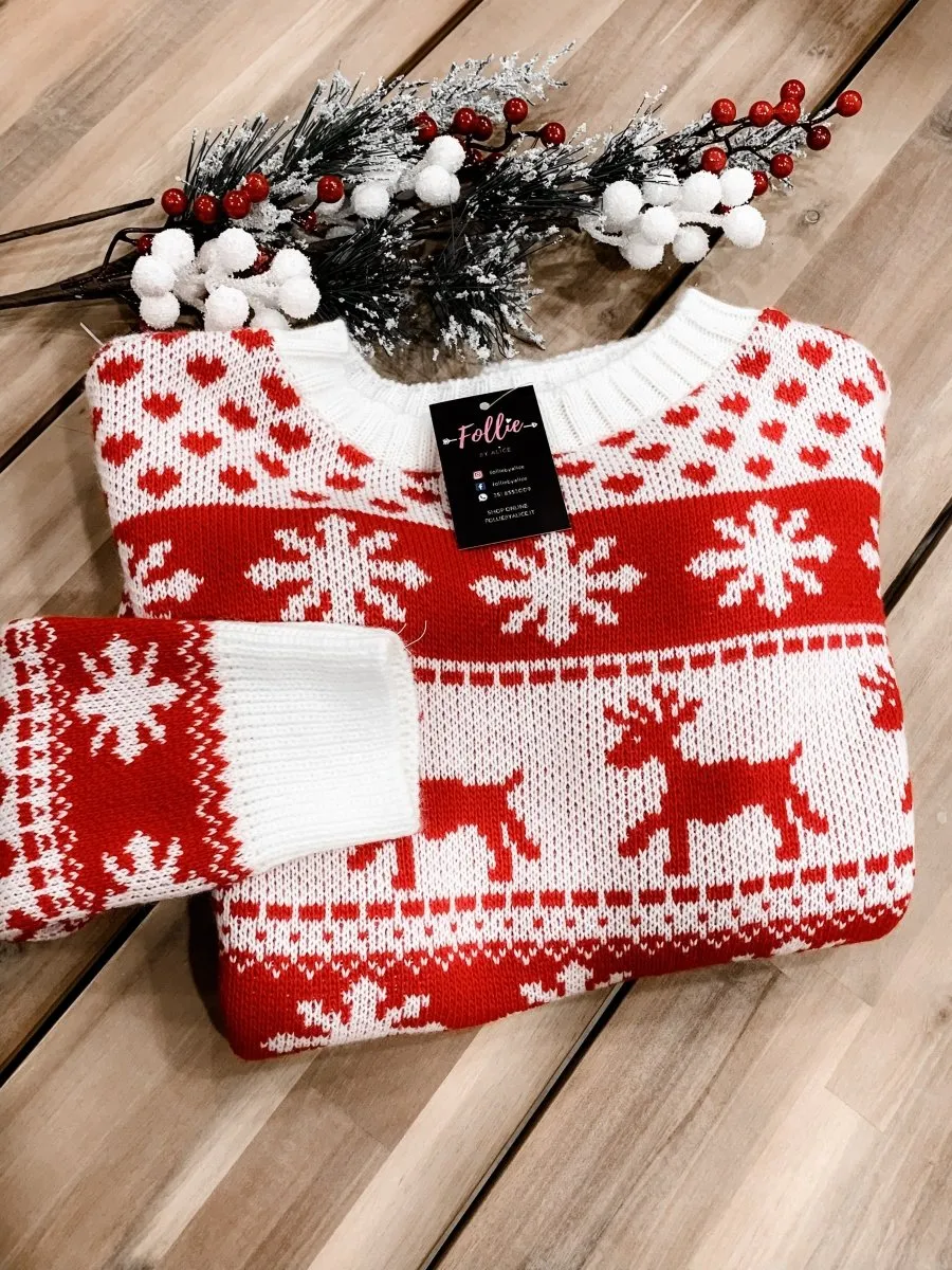 Maglione natalizio Magic Christmas bianco e rosso