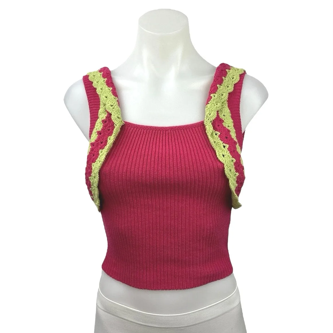 Majorelle Jeneli Women's Red Sleeveless Crochet Knit Sweater Crop Tank Top Sz XS