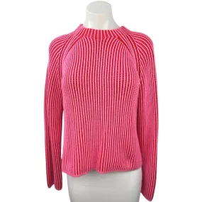 ME+EM Women's Pink Striped Ribbed Knit Crew Neck Long Sleeve Sweater Top Size S