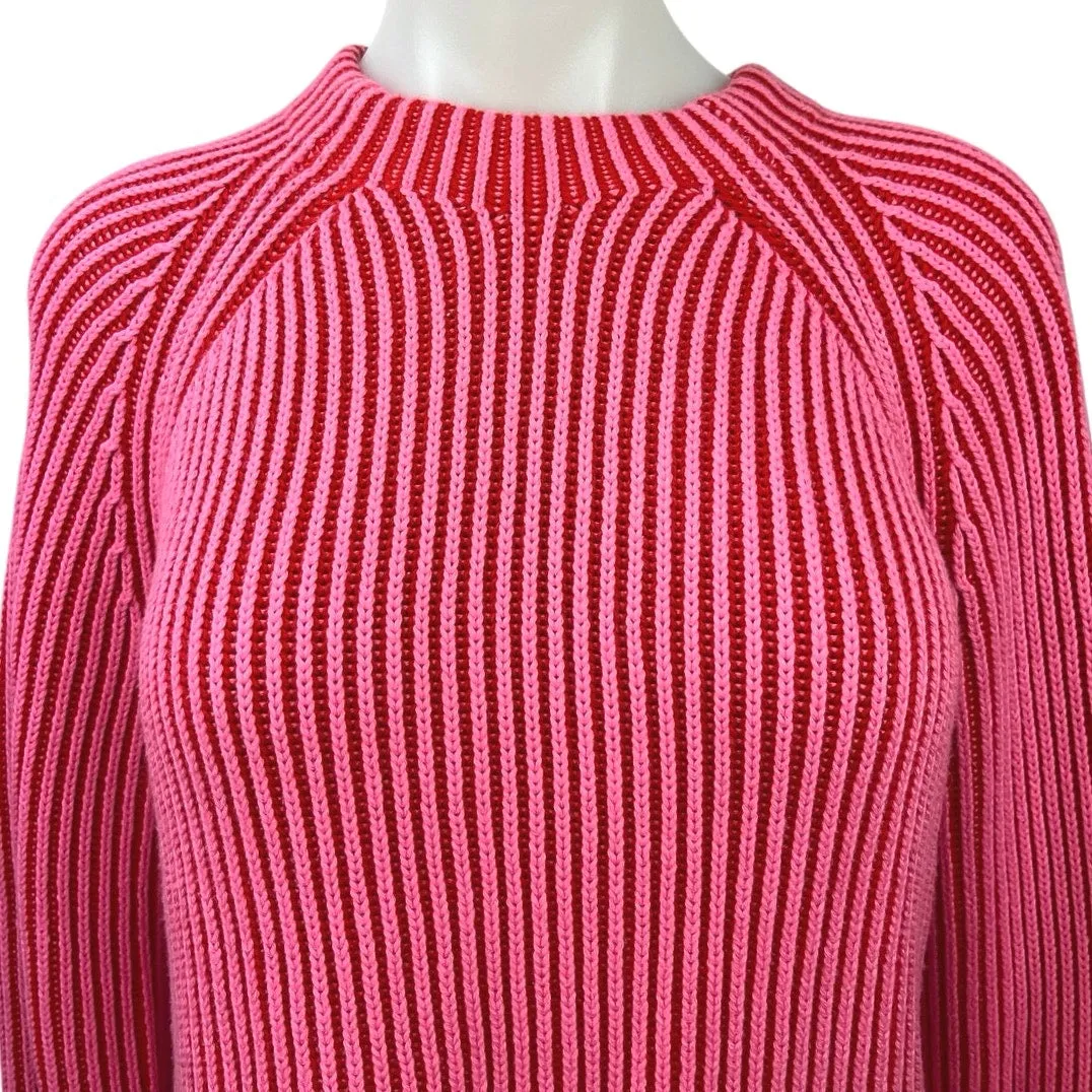 ME+EM Women's Pink Striped Ribbed Knit Crew Neck Long Sleeve Sweater Top Size S