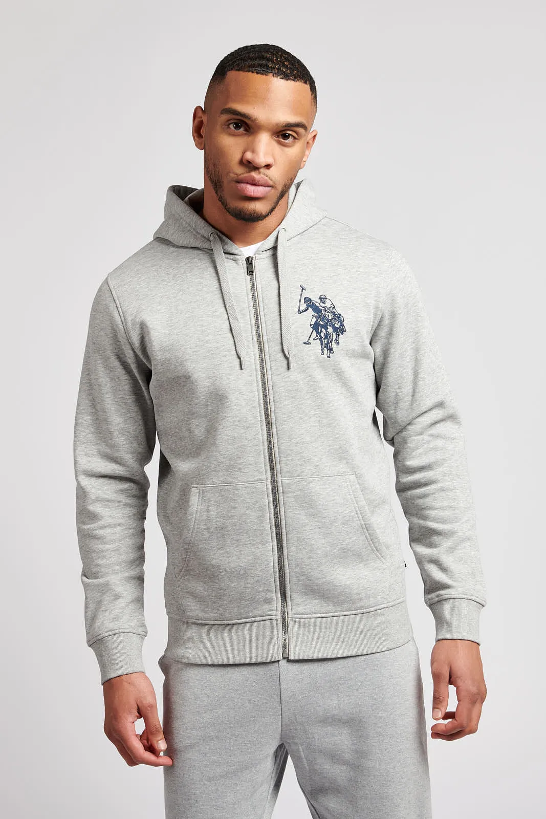 Mens Double Horsemen Zip-through Hoodie in Vintage Grey Heather