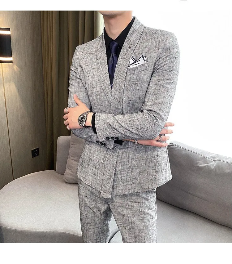 Men's England Style Business Style Asymmetry Blazer Two-Piece Suit