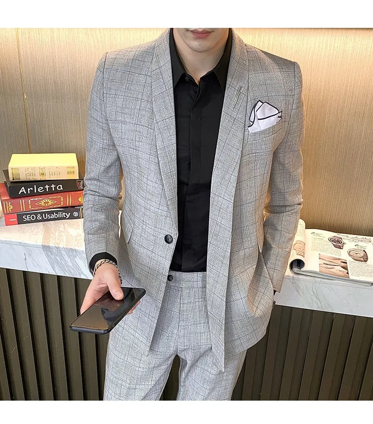 Men's England Style Business Style Asymmetry Blazer Two-Piece Suit