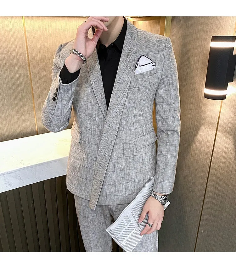 Men's England Style Business Style Asymmetry Blazer Two-Piece Suit