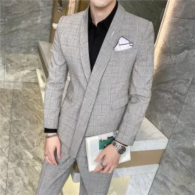 Men's England Style Business Style Asymmetry Blazer Two-Piece Suit