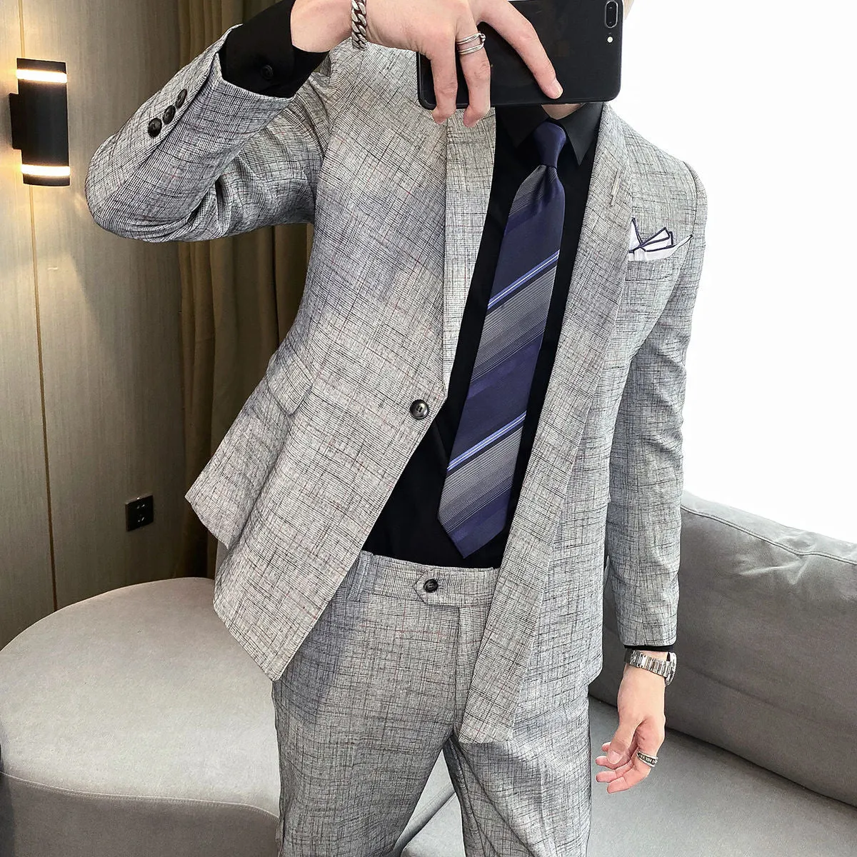 Men's England Style Business Style Asymmetry Blazer Two-Piece Suit