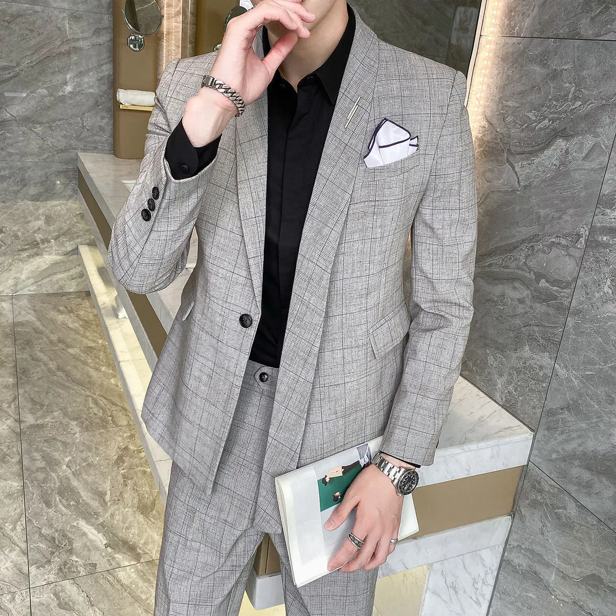 Men's England Style Business Style Asymmetry Blazer Two-Piece Suit