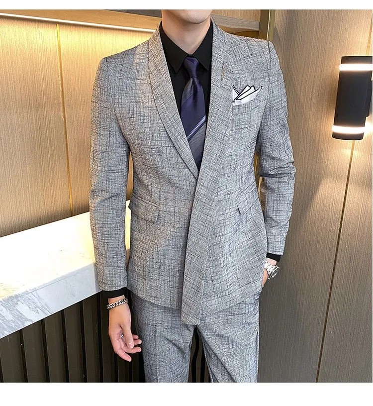 Men's England Style Business Style Asymmetry Blazer Two-Piece Suit