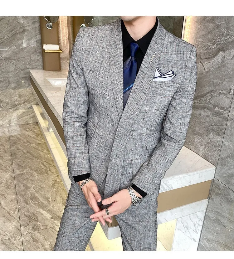 Men's England Style Business Style Asymmetry Blazer Two-Piece Suit