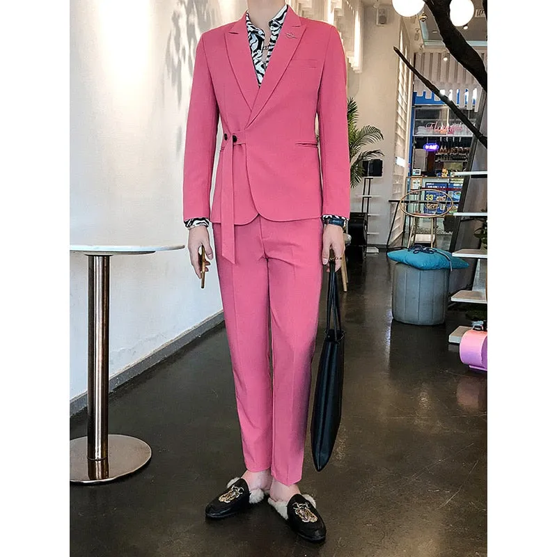 Men's Polyester Korean Fashion Slim-Fitted Partywear Two-Piece Suit