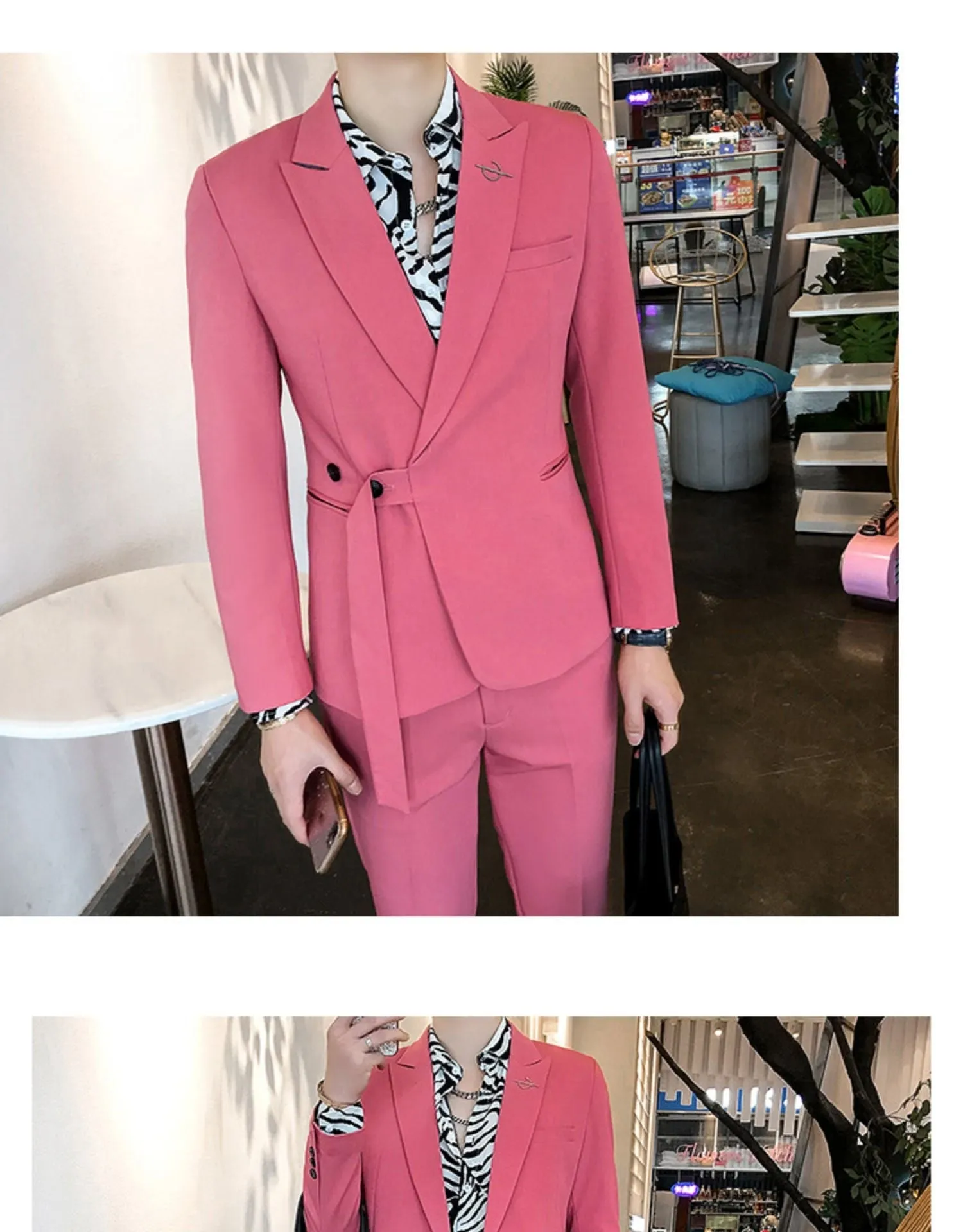 Men's Polyester Korean Fashion Slim-Fitted Partywear Two-Piece Suit