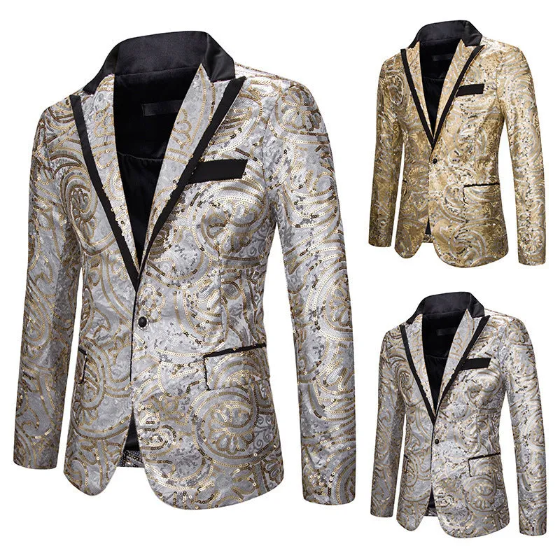 Men's Sequined Dress Blazer for Host Performance and Parties